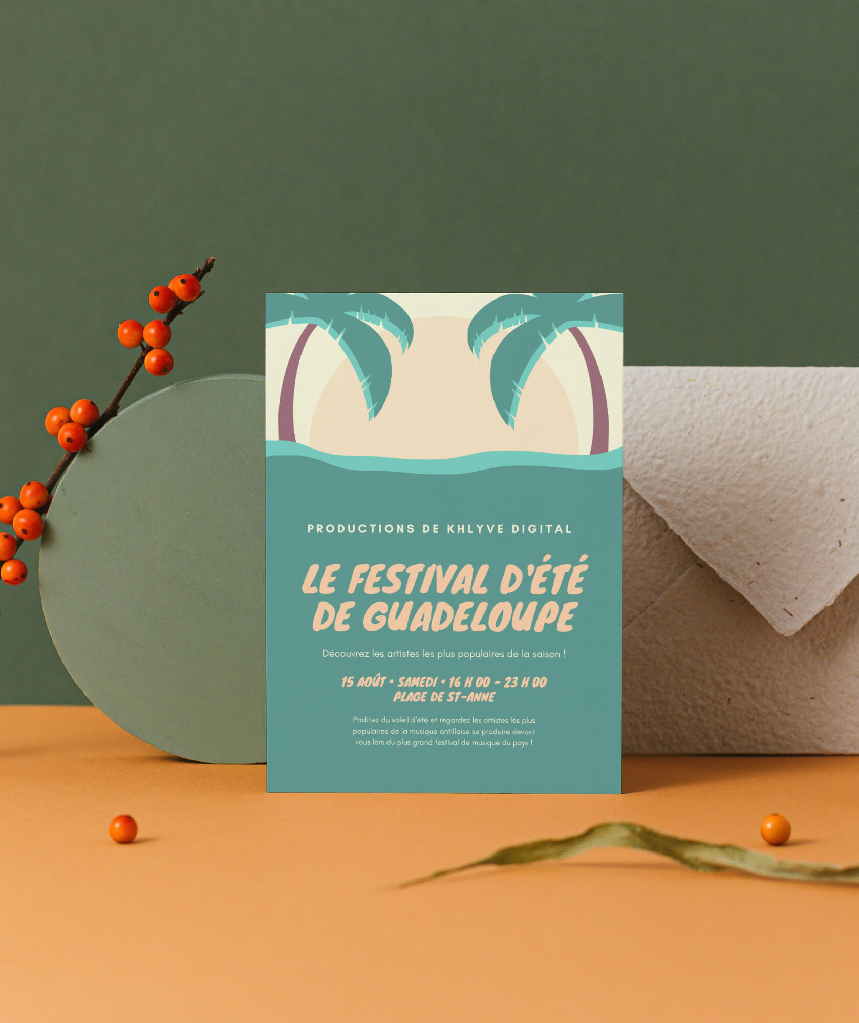 Flyer publicitaire format A5 posé sur une table, idéal pour la communication d’entreprise en Guadeloupe